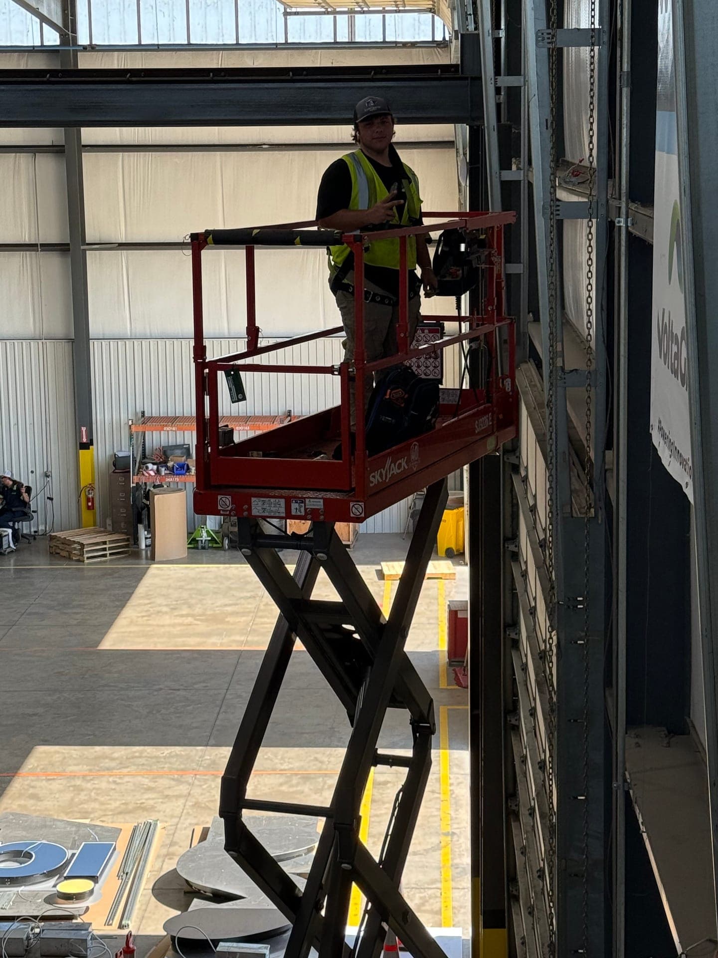 Industrial lift work inside a warehouse